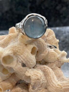 Large Artisan Sterling Silver with "Topaz" Cabochon Stone Ring